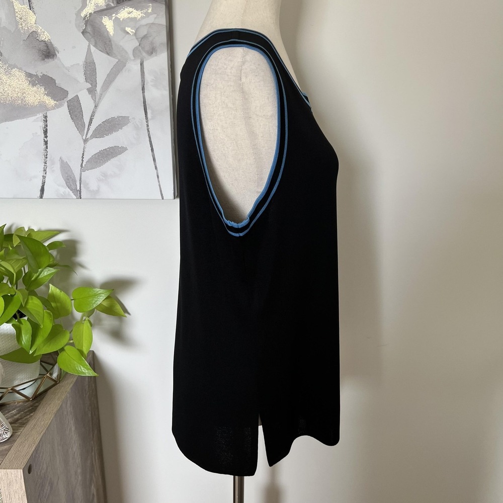 Misook Tank Top Womens XL Black Knit Scoop Neck Blue Trim Sleeveless Minimalist - Picture 4 of 6